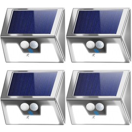 Peasur Solar Lights Outdoor Motion Sensor, 4 Pack Solar Fence Lights with IP65 Waterproof 3 Lighting Modes Wall Lights Outside for Garden Deck Yard Fence Garage Door, Nickel