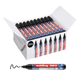 edding 360 whiteboard marker - black - 50 whiteboard pens - round nib 1,5-3 mm - whiteboard pen dry wipe - for whiteboards, flipcharts, pinboards, magnetic and memo boards - sketchnotes - refillable