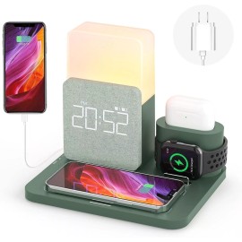 For Apple COLSUR Wireless Charging Station, 3 in 1 Charging Station with Alarm Clock
