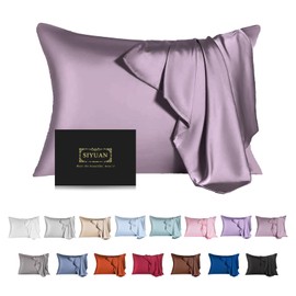 Mulberry Silk Pillowcase for Hair and Skin,Cooling Silk Pillow Case with Hidden Zipper,Allergen Proof Dual Sides Soft Breathable Smooth Silk Pillow Cover for Women (Pink Purple,Queen)