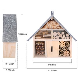 antiai Wooden Mason Insect Bee Butterfly House,Insect Hotel,an Outdoor Hanging Bamboo Habitat for Ladybugs Live,Bee Box,Butterfly Habitat for Garden,12.4 x 12 x 3.9 Inch