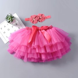 Baby Girls Tutu Bloomers Diaper Cover Cotton Tulle Bloomers and Headband Set Rose Red 1-2 Years