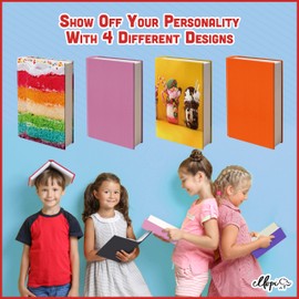 Easy Apply Stretchable Book Cover 4 Pack. 2 Solid and 2 Design Jumbo Jackets Fit Hardcover Textbooks Up to 9" x 11". Adhesive-Free, Nylon Fabric Protectors. Washable, Reusable Student School Supply