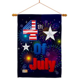 Breeze Decor Fourth of July Fireworks 4th House Flag Dowel Set Patriotic Independence Day BBQ United State American Small Decorative Gift Yard Banner Double-Sided Made in USA 28 X 40