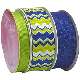 Morex Ribbon Chevron Ribbon, 24 yd, Blue/Lime