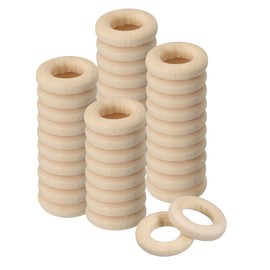 sourcing map 60Pcs 15mm(0.6-inch) Natural Wood Rings, 4mm Thick Smooth Unfinished Wooden Circles for DIY Crafting, Knitting, Macrame, Pendant