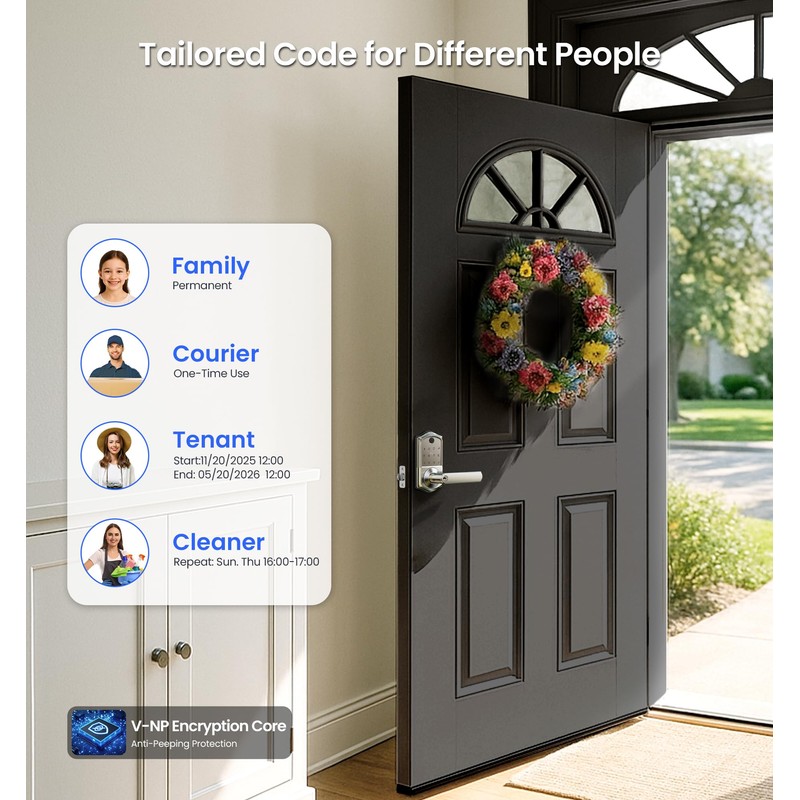 Veise VE019 Fingerprint Smart Lever Lock - APP Control, Keypad