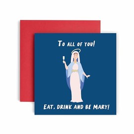 Huxters Christmas Cards for Women – Eat and Be Mary Christmas To All of You Happy Christmas Card for Christmas - Daughter Christmas Card – Funny Christmas Card (To All of You)