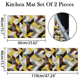 Youyijia 2Pieces Kitchen Mat Rug Non-Slip Washable Rug Sets Kitchen Mats And Rugs Washable Hallway Runner Set, Dining Room, Entryway and Door Mat Set, 40x60 + 40x120 cm (Kitchen Yellow Triangle)