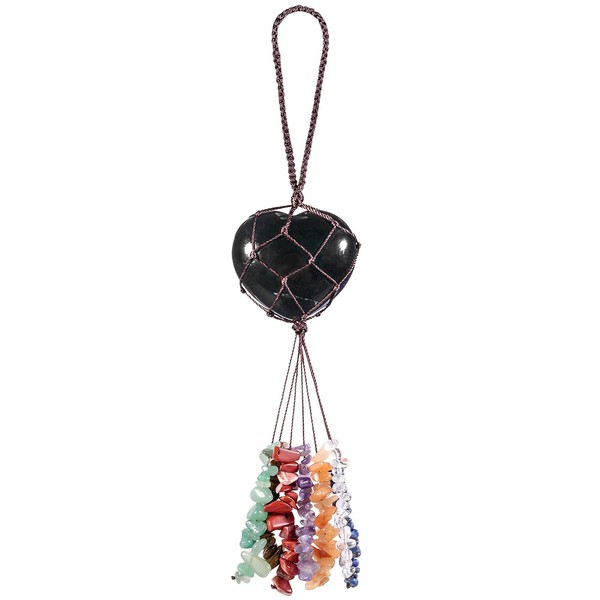 KYEYGWO Obsidian 7 Chakra Stone Heart Hanging Decoration with Tumbled Stone, Reiki Healing Crystal Hanging Decoration, Gemstone Heart-Shaped Wall Hanging Ornament, Love Window Decoration for Home,