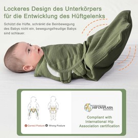 HINATAA Baby Sleeping Bags Newborn, Swaddling Bag Baby 0-3/3-6 Months with Organic Cotton, 3-in-1 Swaddle Blanket Babies, Baby Swaddle Adjustable Wider Velcro Fastening Boys Girls (Green, 3-6 Months)
