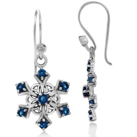 Silvershake Sapphire Blue Cubic Zirconia 925 Sterling Silver Snowflake Cluster Dangle Hook Earrings