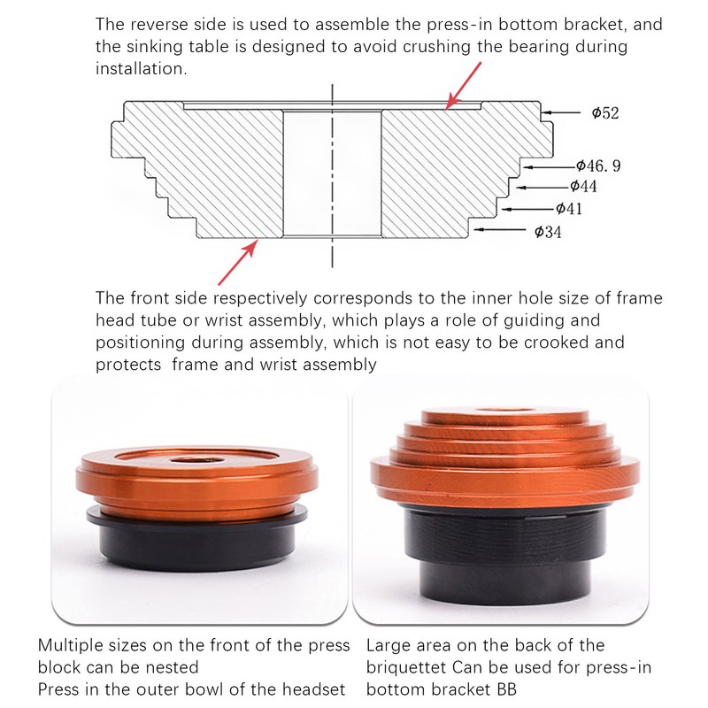 Aluminum Alloy Stainless Steel Bottom Bracket Cup Press Tool for