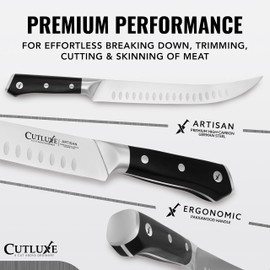 Cutluxe Cutluxe Butcher Knife C 10 Cimeter Breaking Knife, Razor Sharp Forged High Carbon German Steel, Full Tang Meat Carving Knife, Ergonomic Handle Design C Artisan Series