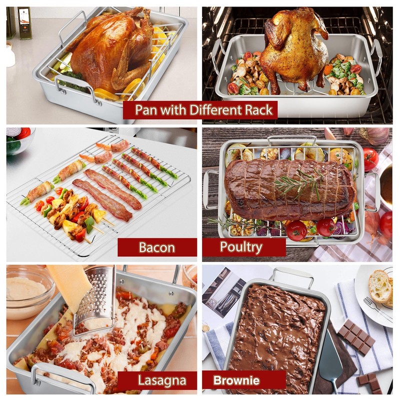 P&P CHEF Roasting Pan Set (8 PCS), 14 Inch Stainless