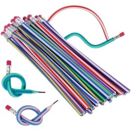 Dwuww 5Pcs Multicolor Stripe Soft Pencil Flexible Stationery Eraser Soft Writing Bendy Pencil With Flexible,Wooden Lead Pencils,Not Easy to Break Office Products,Writing and Correction Supplies