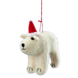 CF Collection Wool Christmas Tree Ornament [Pack of 1] (Polar Bear with Santa Hat, 4.25 Inches)