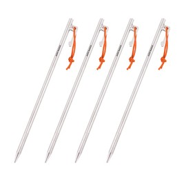 Soomloom Tent, Tarp Pegs/Stakes, 64 Titanium Alloy, with Fixed Rope, 0.3 inch (7.5 mm) x 9.8 inches (25 cm), High Strength, Corrosion Resistant, Ultra Lightweight, Outdoor Camping Equipment (Set of 4,