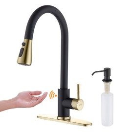 Touchless Kitchen Faucet with Pull Down Sprayer, Motion Sensor Kitchen Faucet with Kitchen Soap Dispenser, Single Handle High Arc Pull Out Faucet for Kitchen Sink,Black and Polished Chrome
