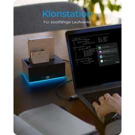 ICY BOX USB 3.0 2-Way Hard Drive Docking Station for 2.5" and 3.5" SATA HDD/SSD, RGB, Offline Cloning Function, USB-C & USB-A, UASP, IB-127CL-U3