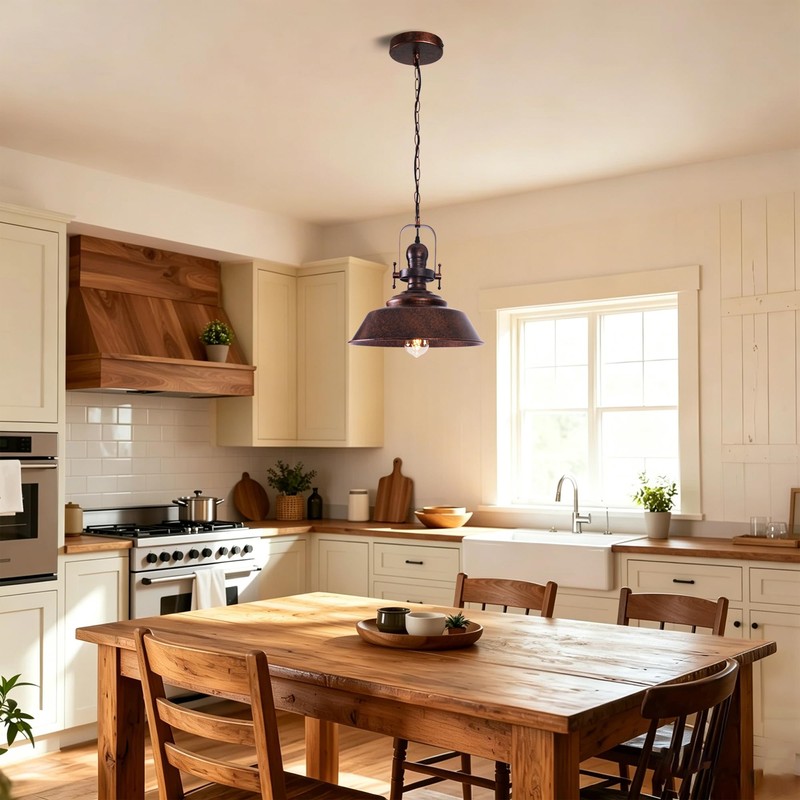 14" Copper Farmhouse Pendant Light, Retro Red Bronze