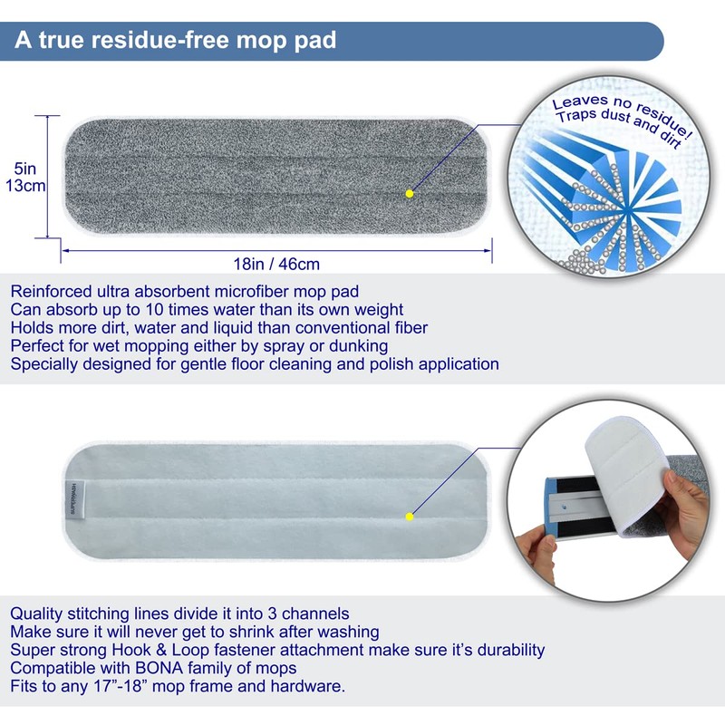 Microfiber mop Replacement Pads 18'' Dust Mop Refills for Hardwood