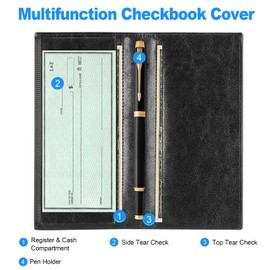 CASMONAL Premium Leather Checkbook Cover for Men and Women Checkbook Holder Wallet RFID Blocking