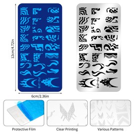 MWOOT 4-Piece Nail Stencil Stamp Set, Stripes Lines Geometric Leopard Print Theme Stamp Nail Design, French Nail Art Stamping Plates, Nail Stamping Manicure Tool Kit