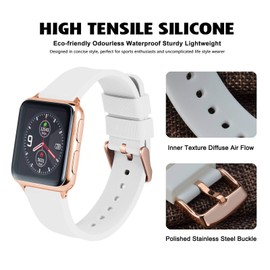 WOCCI 20mm Silicone Watch Band with Rose Gold Buckle, Soft Rubber Replacement Straps with Quick Release (White)