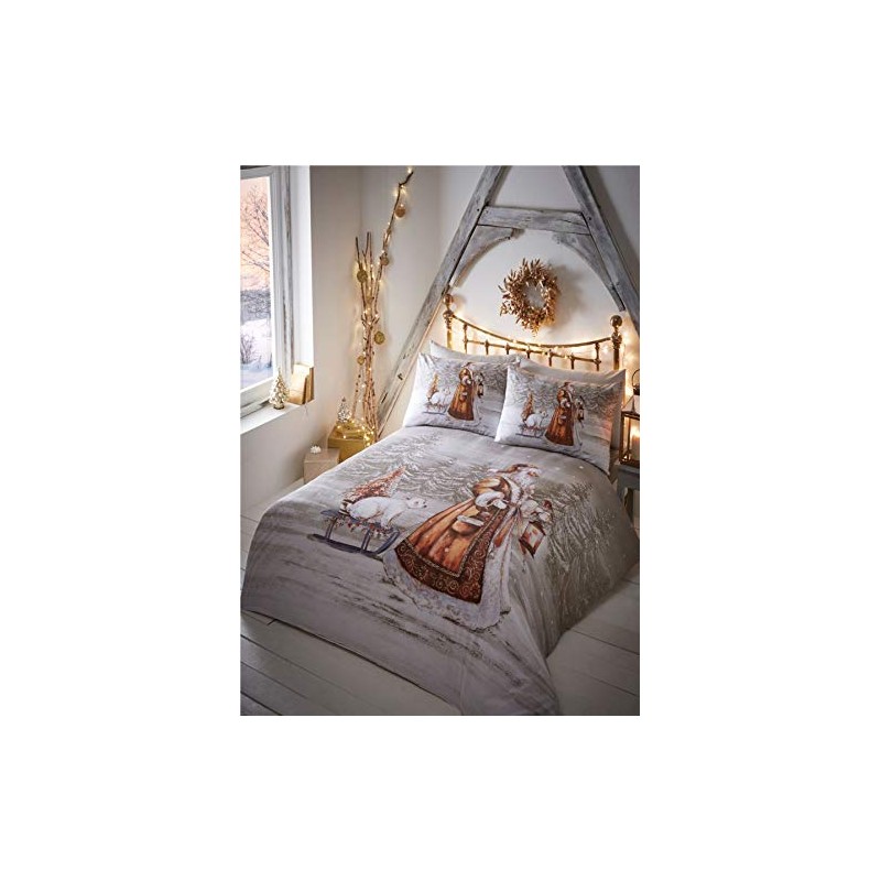 Twilight Santa Christmas Duvet Cover and Pillowcase Set, Beige, Single