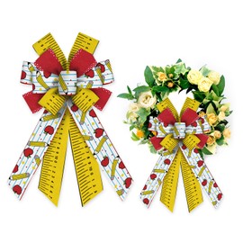 LANGFON Large Back to School Wreath Bows Linen Kindergarten Bow Ruler Pencil Ribbon Bow for Wreath Classroom, Preschool Decor Bow for Back to School Party School Home Wall Wreath Decoration Supplies