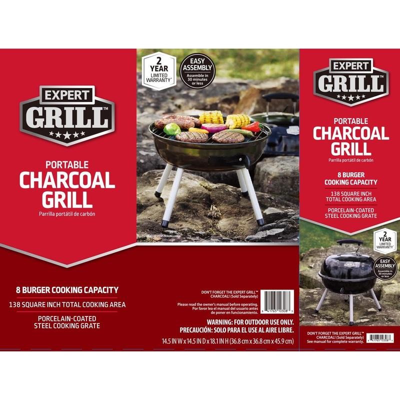 Steel Portable Charcoal Grill, Black, New - Pack Size: Single,
