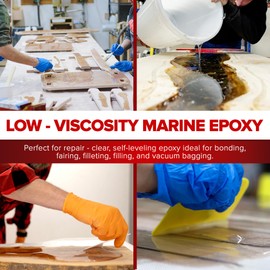 MAS Epoxies Marine Epoxy Resin Kit (1.5-Quart, Medium) 2:1 High Performance Non-Blushing Self-Leveling Hardener for Boat and Wood Repair, Fiberglass Repair Kit with Cups and Pumps