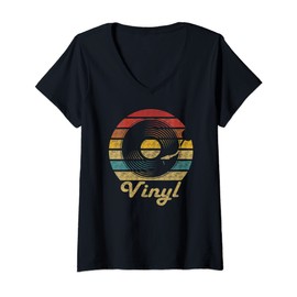 Womens Retro Vinyl Vintage Record Player True Records V-Neck T-Shirt