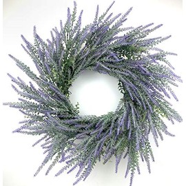 Huashen Lavender Door Wreath, Indoor Farmhouse Wreath with Green Leaves on Grapevine Base for Wall Window Wedding 24 inch Purple