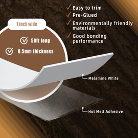 GSCIT Club White Melamine Edge Banding, 1 inch x 50ft Edge Banding with Hot Melt Adhesive Pre-glued Edge Banding Flexible White Veneer Edging for Plywood Furniture Table