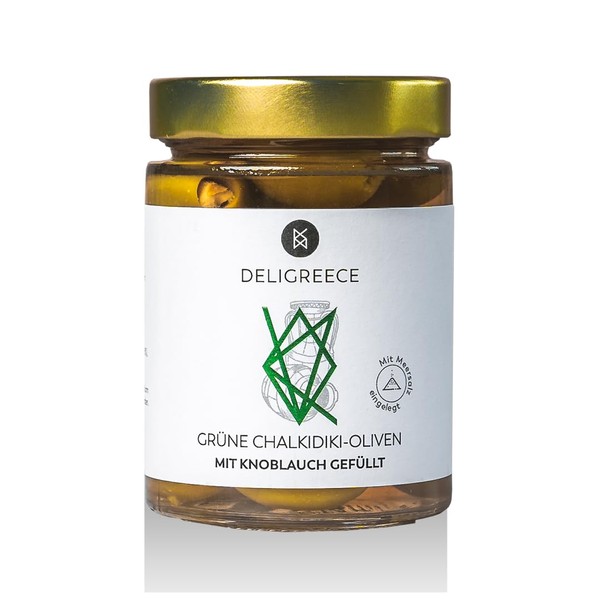 Deligree Green Olives Filled with Garlic in Brine | Large,