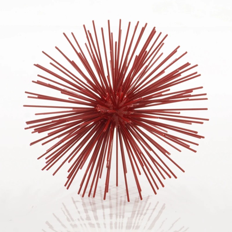 Homeroots 8" Red Spiked Iron Decorative Orb Tabletop Sculpture