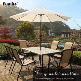 Funsite 9ft Patio Umbrella, UV Protect Pool Umbrella with Heavy Duty Pole, Ventilate Design Outdoor Umbrella with Push Botton Tilt & Crank Ideal for Garden, Lawn, Deck, Backyard&Pool, Cream
