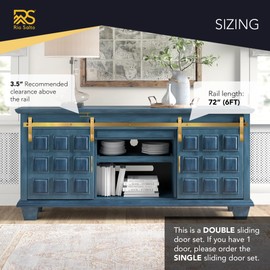 Rio Salto Mini Gold Barn Door Hardware Kit 6FT with Handles, Double Pannel Cabinet Sliding Barn 72" Hardware Track for Sliding Furniture (Gold, 6FT Track Kit (Double Door)