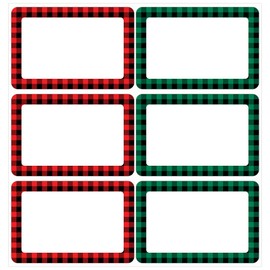 Lucleag 300 PCS Christmas Buffalo Plaid Name Tags Stickers, Christmas Red and Green Plaid Present Label Gift Tag for Packaging, Christmas Name Tags for Classroom Organizing School Supplies
