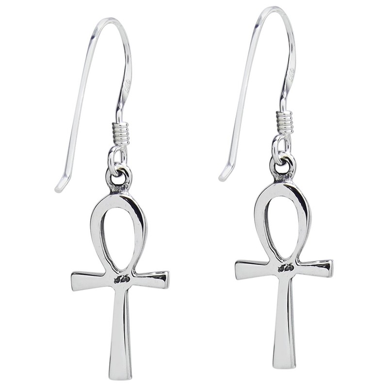 Petite Ankh Egyptian Cross .925 Sterling Silver Earrings