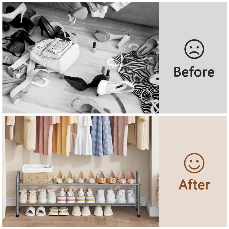 Hoctieon 2 Tier Shoe Rack for Closet, Shoe Rack Free