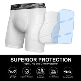 AMEGE Youth Compression Sliding Shorts with Protective Cup Padded Baseball Sliding Shorts for Football Lacrosse(White,S)