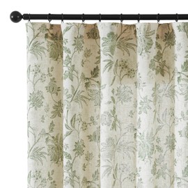 Vangao Linen Blend Green Floral Curtains for Bedroom, 84 Inch Length Printed Flower French Country Curtains for Living Room Light Filtering Drapes, Rod Pocket Window Treatments, 2 Panels Green