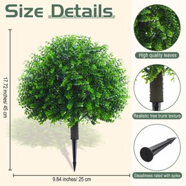 Yunlly 6 Pcs 18 Inch Artificial Boxwood Ball Topiary Tree Fake Outdoor Boxwood Bush, UV Resistance Faux Shrubs with Spike Realistic Topiary Ball Potted for Indoor Garden Yard Porch Patio Decor