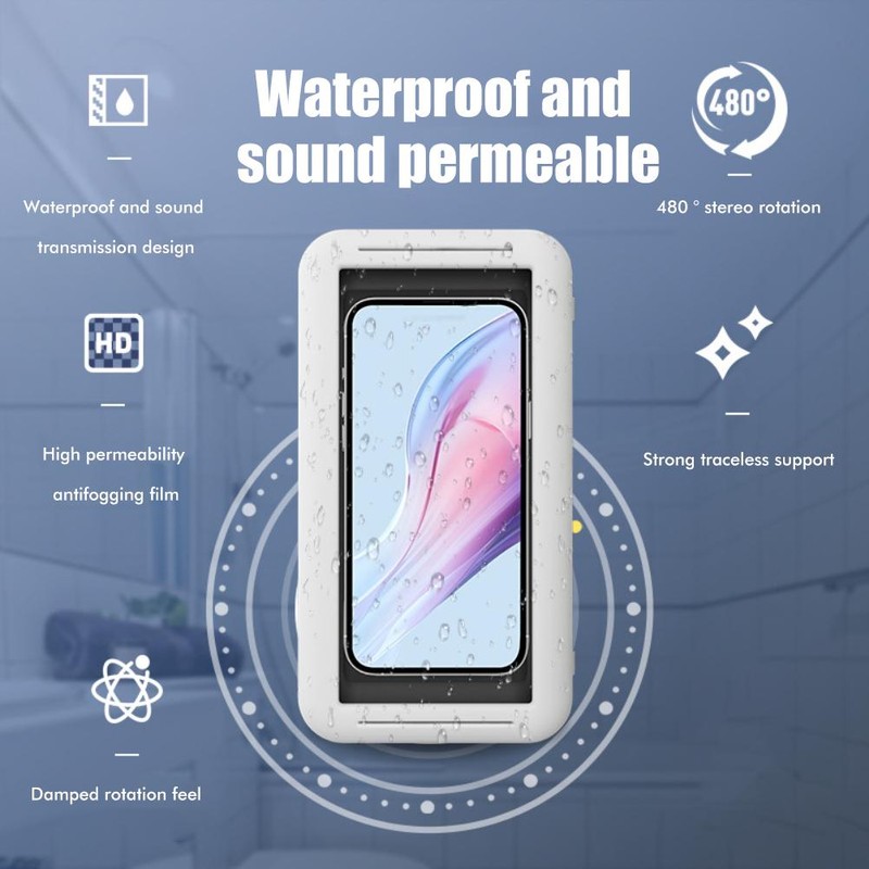 Shower Phone Holder Waterproof Antifog Phone Wall Mount for Bathroom