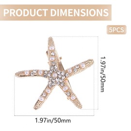 SCJJZ Hair Clips, Hair Clips, Bridal Wedding Headwear, Girls Accessories, Golden Starfish Hairpin, Hair Accessories (Pack of 5)