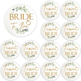 Blue Planet Fancy Dress Pack of Team Bride Badges and 1 Bride to Be Hen Party Accessories Favours Bridal Shower Bachelorette Party Supplies Fillers Botanical Sage Green (16 Team Bride, 1 Bride to Be)
