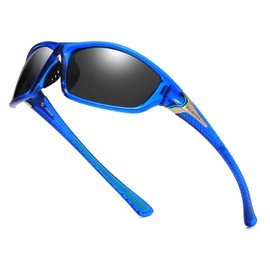 DUBERY Mens Sports Polarized Sunglasses 100% UV Protection Driving Cycling Fishing Shades D120, Crystal Blue/Black